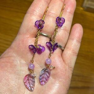3/$25 Purple Floral Leaf Drop Earrings